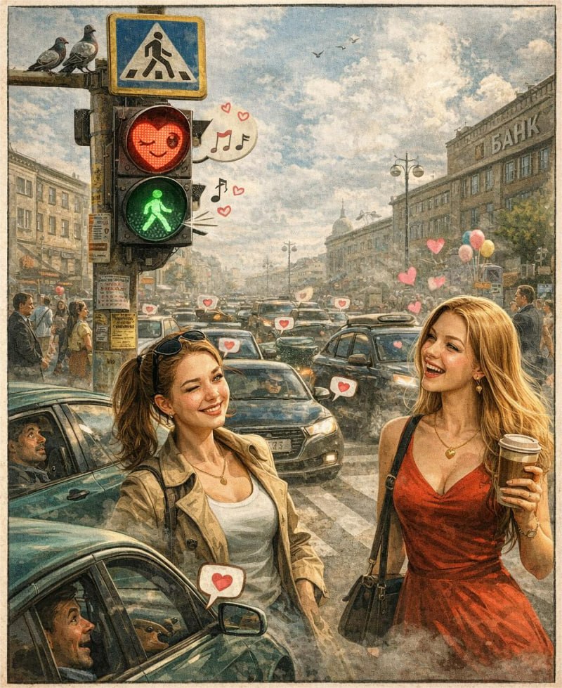 День смеха: на проспекте Ленина включили режим «любовь»